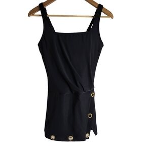 Black Sleeveless Top with Gold Accents
